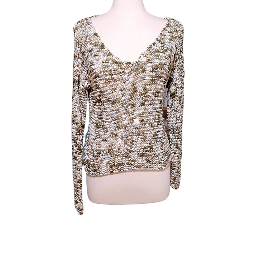 Stile Benneton Knit Ribbon Sweater M Green White Sweatshirt top